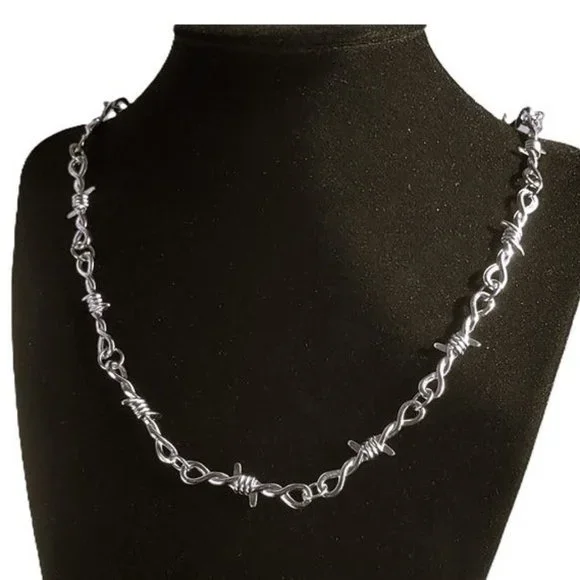 20" Womens 18K White Gold Barbed Wire Chain Necklace Silver Jewelry 18 Karat NEW - Picture 7 of 12